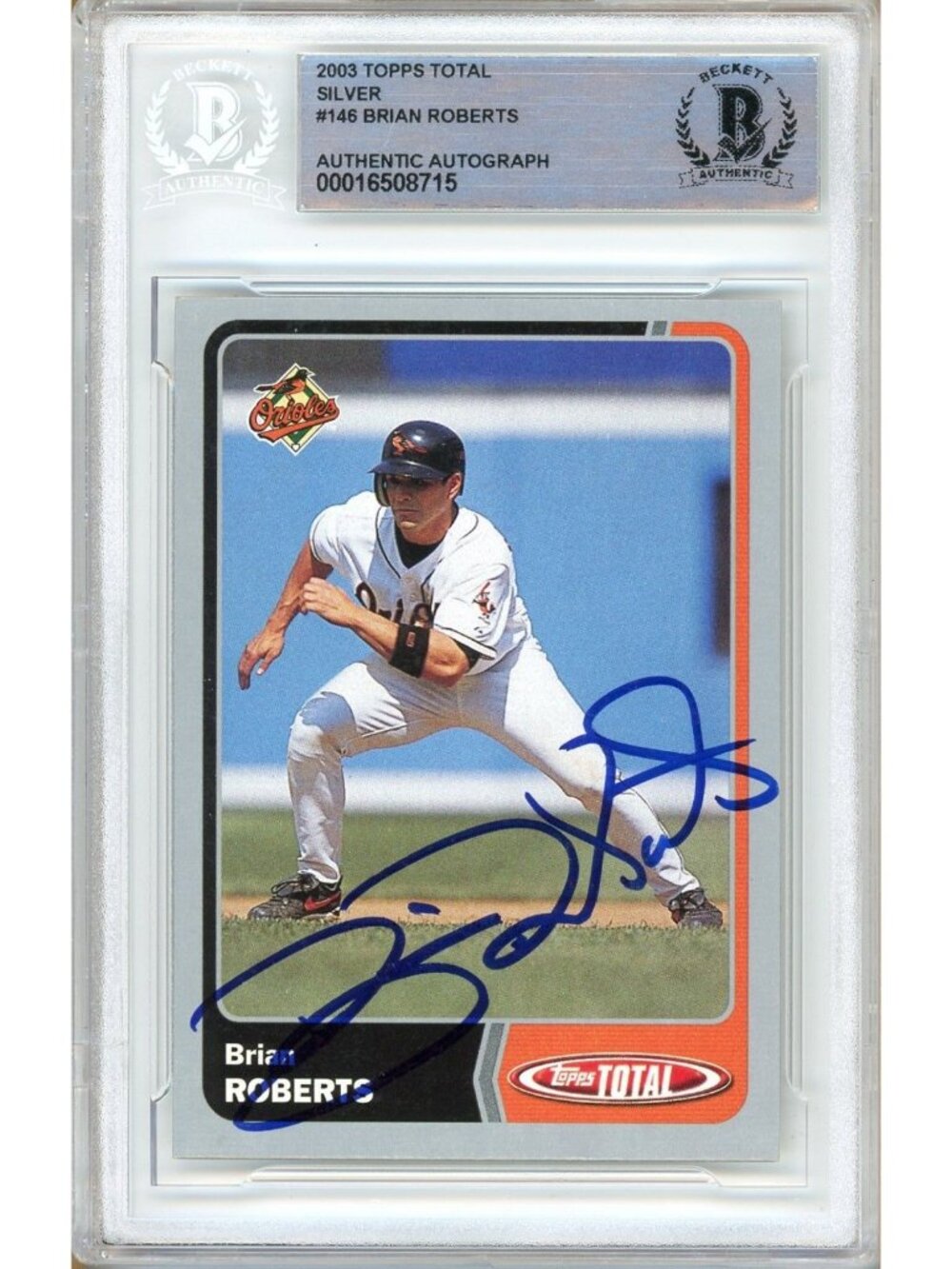Brian Roberts Signed 2004 Topps Total Silver #146 Orioles Beckett BAS Slabbed